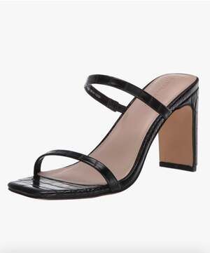 The Drop Avery Square-Toe Two-Strap High Heeled Sandal, Black 8.5